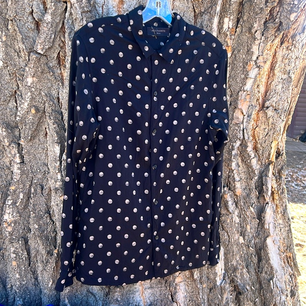 All Saints Black Polka Dot Casual Button Down Shirt - Picture 1 of 6